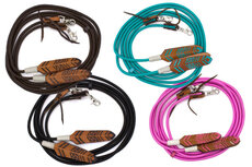 Western gevlochten nylonteugels met lederen veer en verwisselbare clips 2,3 meter