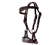 Bitloos Sidepull Hoofdstel Leaf Tooling Russet &amp; Latigo