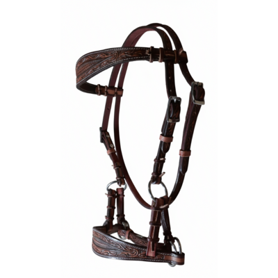 Bitloos Sidepull Hoofdstel Leaf Tooling Russet &amp; Latigo