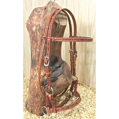 Bitloos Sidepull Hoofdstel met Straight Browband &amp; Tooling &ndash; QH