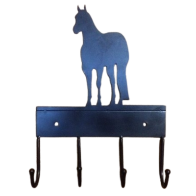 Hook hanger quarter horse design &ndash; zwarte metalen wandhaak met 4 haken