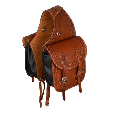 Pool&rsquo;s Handtooled Leren Saddlebag met Border Stamp &ndash; Dark Oil