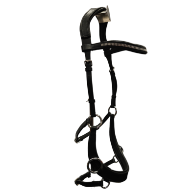 Bitloos Sidepull Hoofdstel met Strass &ndash; Zwart Leder