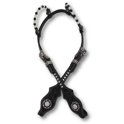 Two Ear show westernhoofdstel Zwart Leder met Kralen &amp; Strass