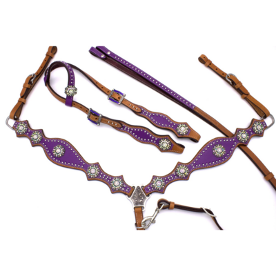 Westernset One Ear Lila &ndash; Hoofdstel, Borsttuig en Split Reins