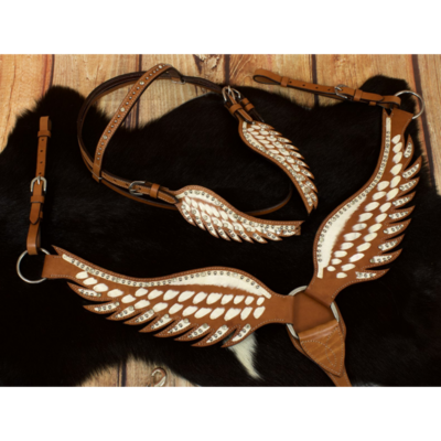 Wings Show Westernset &ndash; Wit Leder met Strass en Vleugelmotief
