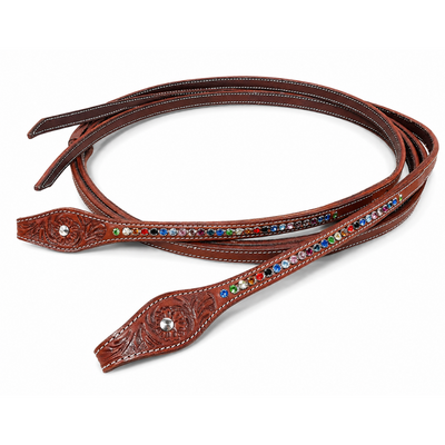 Lederen Teugels met Multi-Color Rhinestones &ndash; Sadesa Leer &ndash; Chestnut