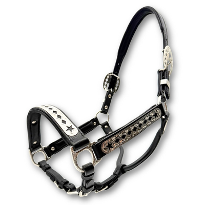 Premium Western leren showhalster zwart &ndash; inclusief lijn met ketting