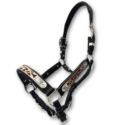 Premium Western showhalster zwart met ros&eacute;goud &ndash; inclusief lijn met ketting