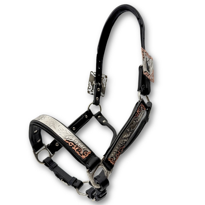 Premium Western showhalster zwart met ros&eacute;goud/zilver &ndash; inclusief lijn met ketting
