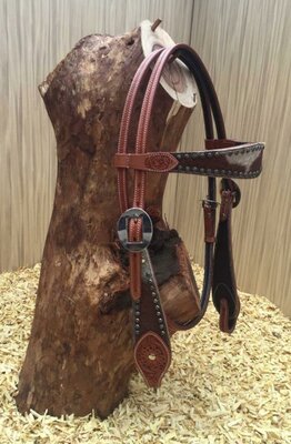 Western Headstall met Cowhide | Straight Browband met Dots | QH