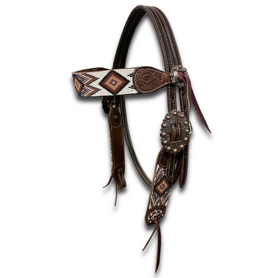 Westernhoofdstel Aztec Beads met Copper Hardware &ndash; Pony &amp; Quarter