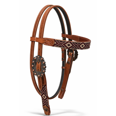 Western Browband Headstall Aztec Beads Antique Copper &ndash; Pony, Quarter &amp; Full