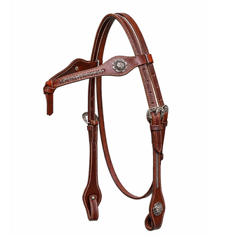 Dark Brown Knotted Western Headstall met Rawhide Braiding | QH