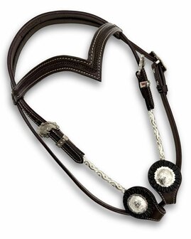 Western Hoofdstel Donkerbruin Leder &ndash; V-Frontriem en Zilveren Details
