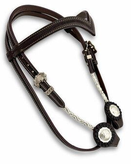 Western Hoofdstel Donkerbruin Leder &ndash; V-Frontriem en Zilveren Details
