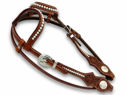 Westernhoofdstel &ndash; Two Ear Flower Tooling &amp; Pearls