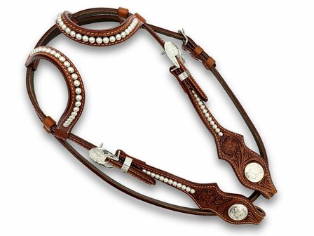 Westernhoofdstel &ndash; Two Ear Flower Tooling &amp; Pearls