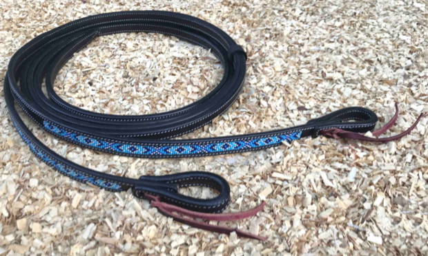 Leather Split Reins NAVY BLUE Beads 