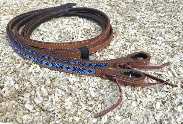 Leather Split Reins NAVY BLUE Beads 