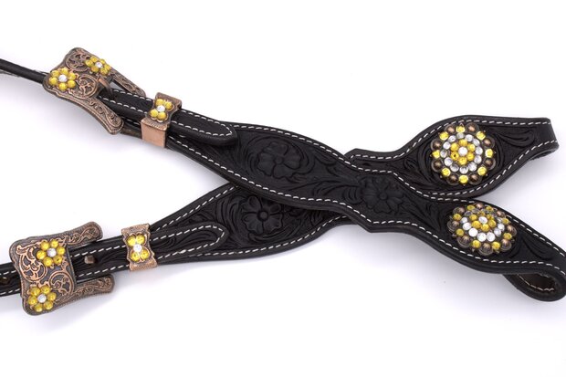 Two Ear show westernhoofdstel  zwart met gouden steentjes