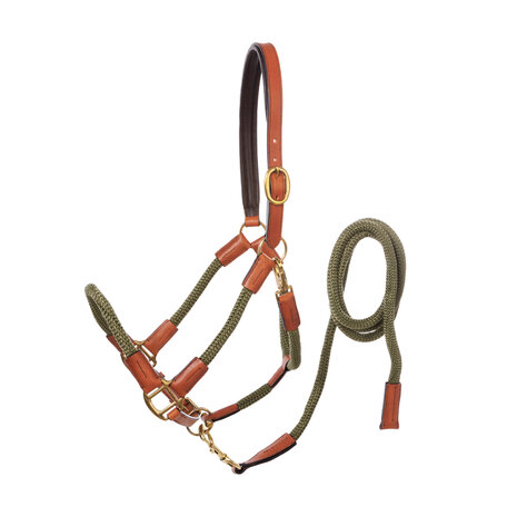 Kavalkade Halster Cavo met touw Cognac Groen