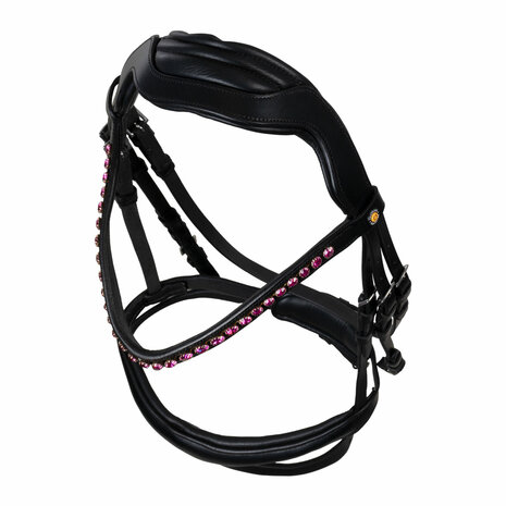 Equestro Anatomisch Hoofdstel &ndash; Met Fuchsia Strass en Inclusief Teugels