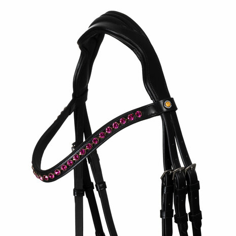 Equestro Anatomisch Hoofdstel &ndash; Met Fuchsia Strass en Inclusief Teugels