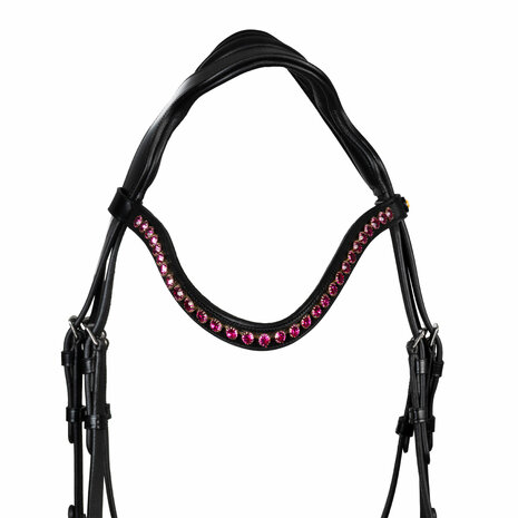 Equestro Anatomisch Hoofdstel &ndash; Met Fuchsia Strass en Inclusief Teugels