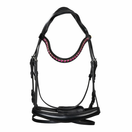 Equestro Anatomisch Hoofdstel &ndash; Met Fuchsia Strass en Inclusief Teugels