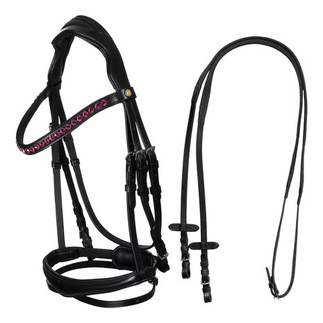 Equestro Anatomisch Hoofdstel &ndash; Met Fuchsia Strass en Inclusief Teugels