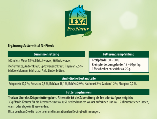 LEXA Kruidenmix Ademwegen &ndash; Kruidenrijke voeding ter ondersteuning van gezonde luchtwegen bij paarden