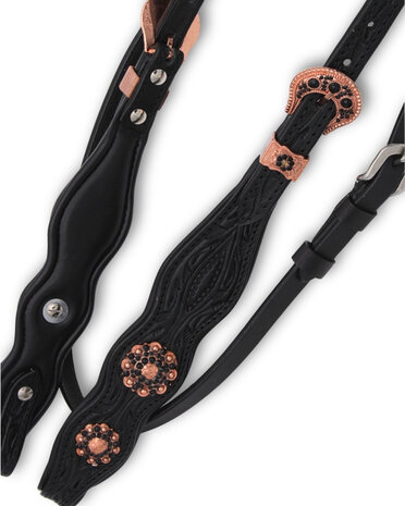 Two-ear Westernhoofdstel &ndash; Super Soft Zwart/Ros&eacute;goud 