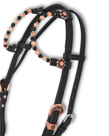 Two-ear Westernhoofdstel &ndash; Super Soft Zwart/Ros&eacute;goud 