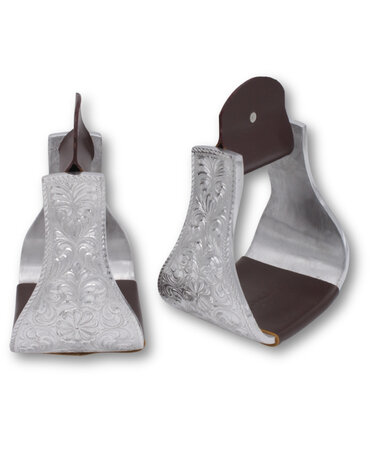 Western Stijgbeugels &ndash; Zilver Gegraveerd, Extra Groot