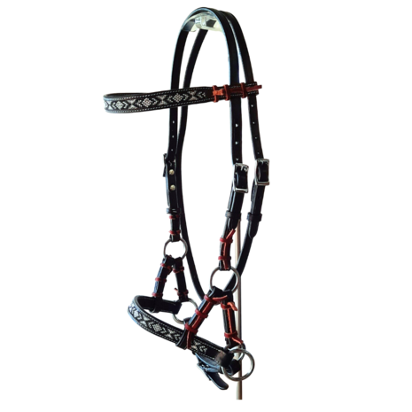 Bitloos Sidepull Hoofdstel Black Beads &ndash; Zwart met Wit