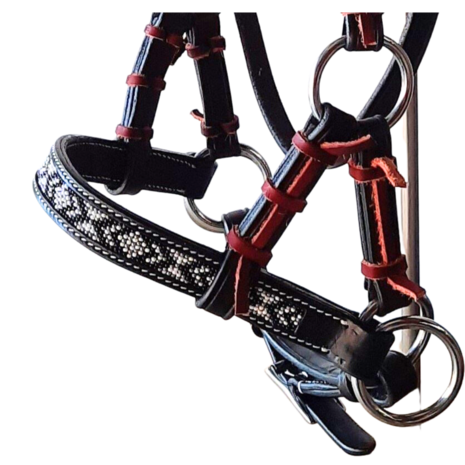 Bitloos Sidepull Hoofdstel Black Beads &ndash; Zwart met Wit