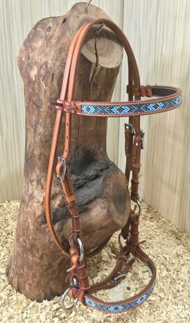 Bitloos Sidepull Hoofdstel met Blue Beads &ndash; 5 Kleuren