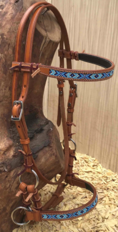 Bitloos Sidepull Hoofdstel met Light/Dark Blue Beads &ndash; maat XXL