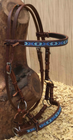 Bitloos Sidepull Hoofdstel met Light/Dark Blue Beads &ndash; maat XXL