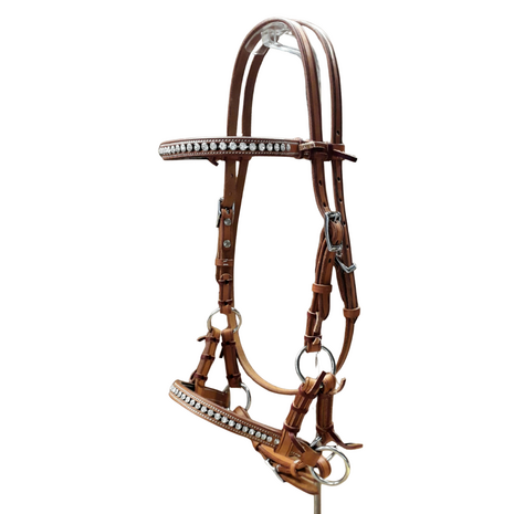 Bitloos Sidepull Hoofdstel Rhinestones &ndash; Chestnut &amp; Dark Chestnut (QH)