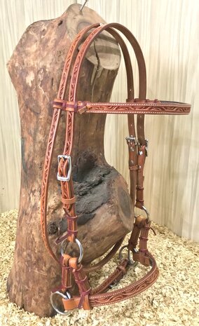Bitloos Sidepull Hoofdstel met Straight Browband &amp; Tooling &ndash; QH