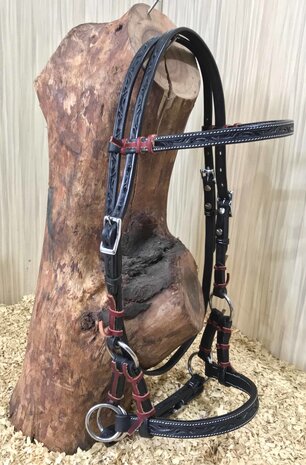 Bitloos Sidepull Hoofdstel met Straight Browband &amp; Tooling &ndash; QH
