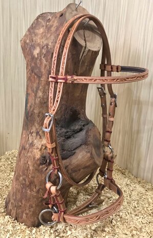 Bitloos Sidepull Hoofdstel met Straight Browband &amp; Tooling &ndash; QH