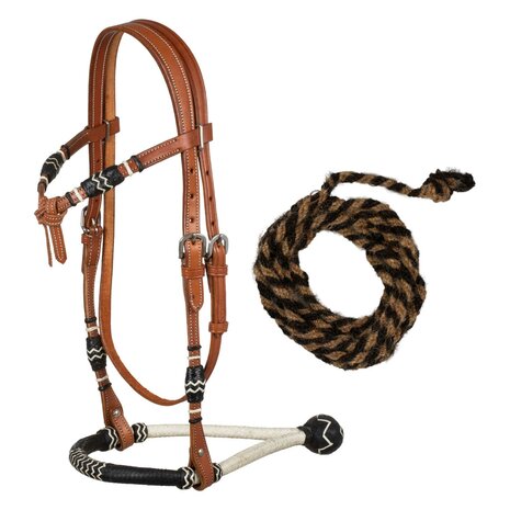 Pool&rsquo;s Bicolor Bosal Set met Paardenhaar Mecate &ndash; Complete Training Set (QH)