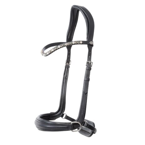 Kavalkade Bitloos Sidepull Hoofdstel &ldquo;Light&rdquo; &ndash; Comfortabel Geolied Leer met Strass