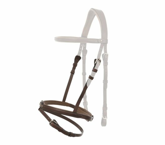 Compleet hoofdstel Aradis Gull met Engelse neusriem &ndash; bruin geolied leer met gouden accenten op = op