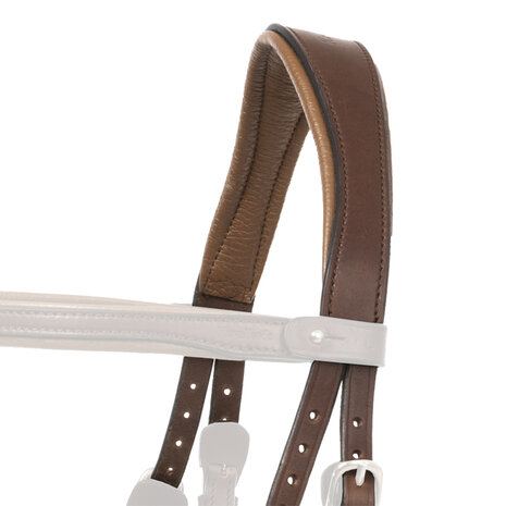 Compleet hoofdstel Aradis Gull met Engelse neusriem &ndash; bruin geolied leer met gouden accenten op = op