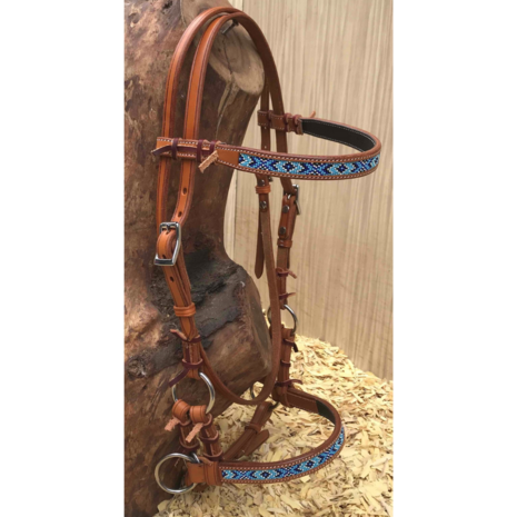 Bitloos Sidepull Hoofdstel met Light/Dark Blue Beads &ndash; maat XXL