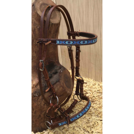 Bitloos Sidepull Hoofdstel met Light/Dark Blue Beads &ndash; maat XXL